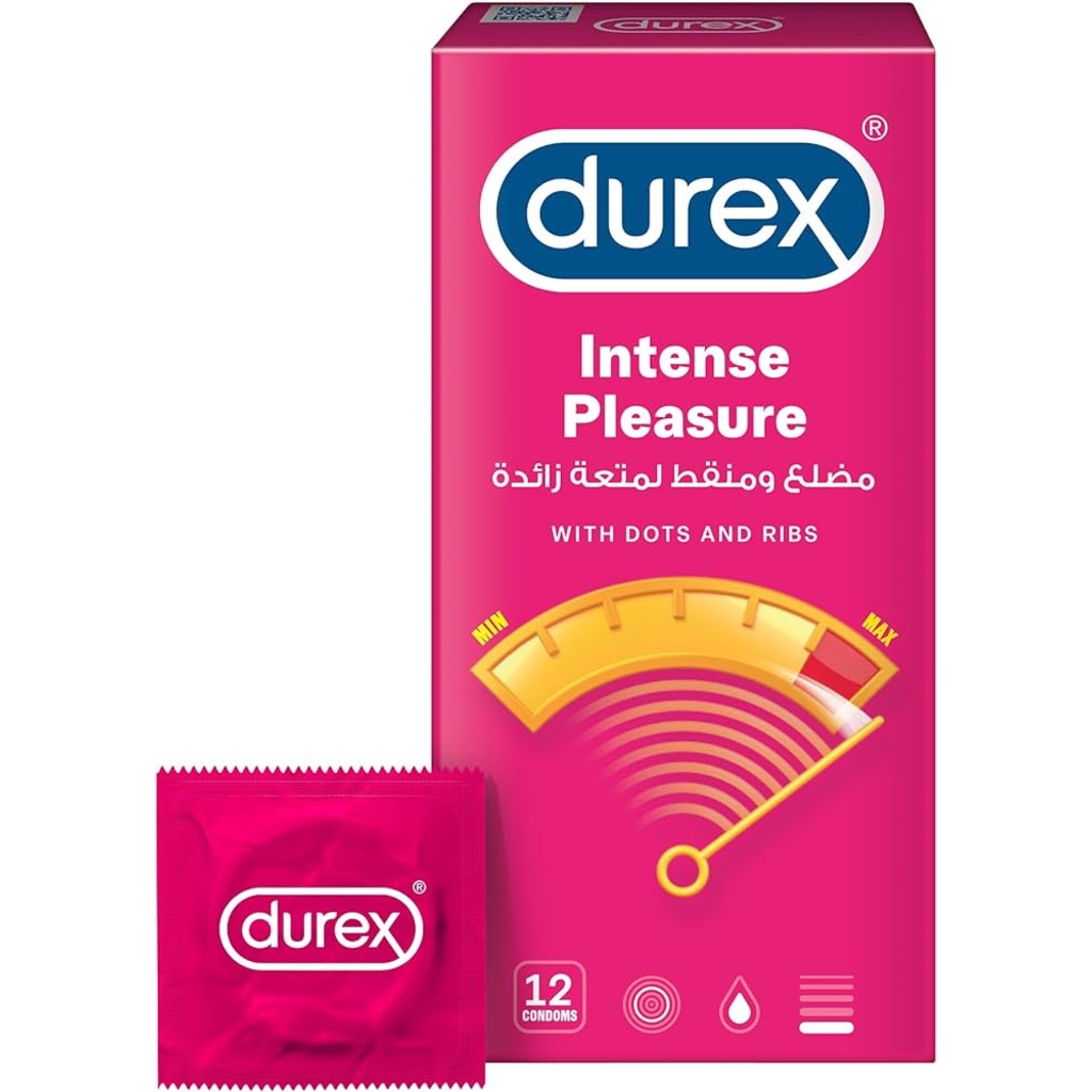 Durex Intense Pleasure Condoms With Ribs & Dots, Pack of 12's