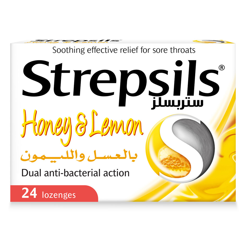 Strepsils Honey & Lemon Lozenges With Dual Anti-Bacterial Action For Fast Effective Relief From Sore Throat, Pack of 24's