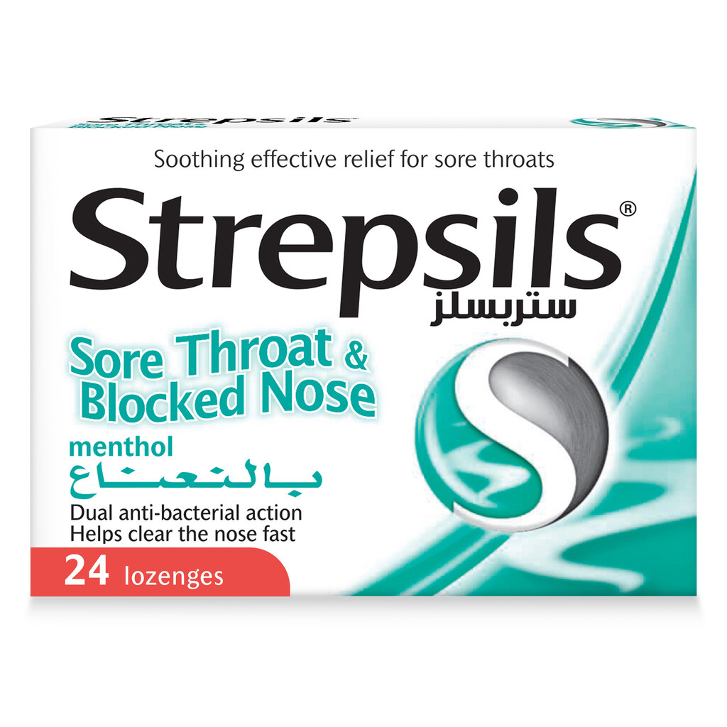 Strepsils Menthol Lozenges For Sore Throat & Blocked Nose With Dual Anti-Bacterial Action, Pack of 24's