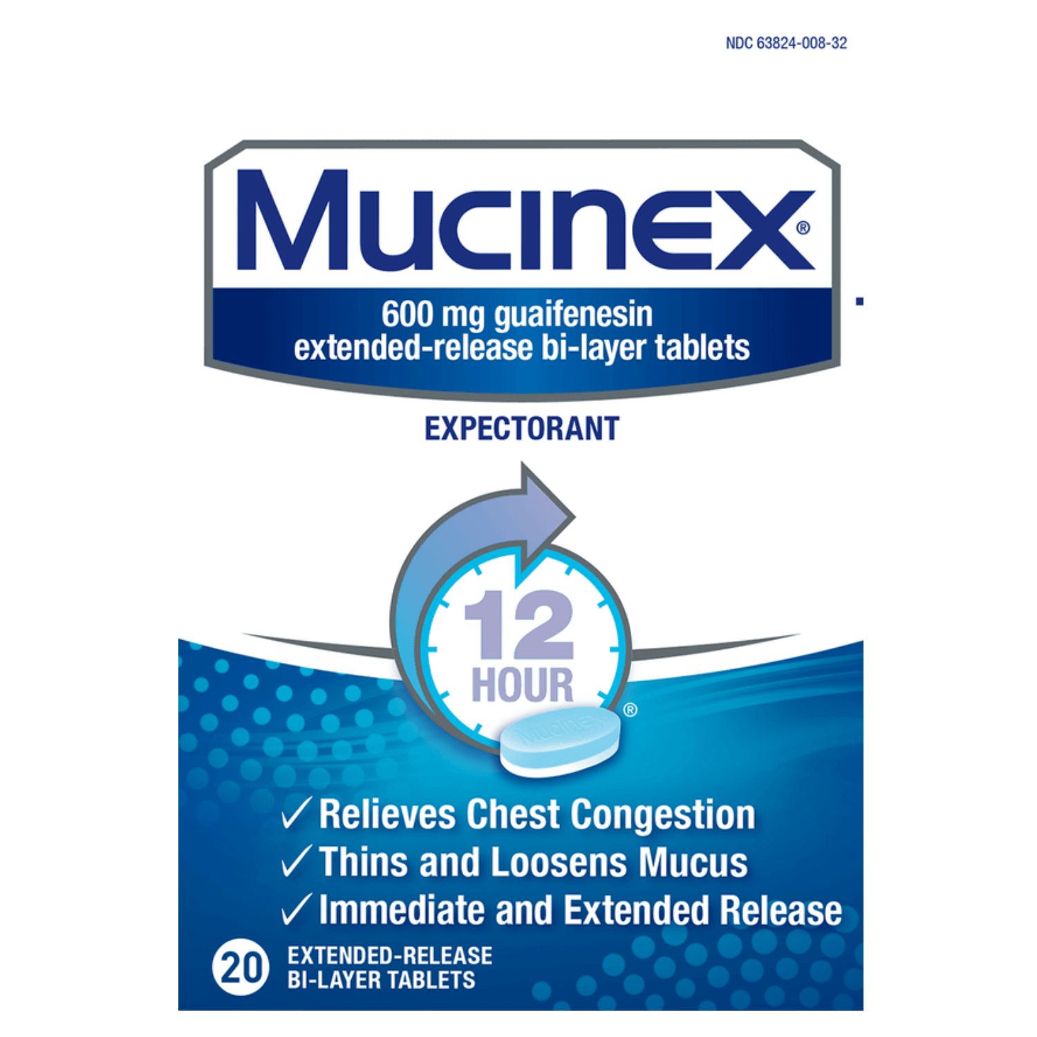 Back Image for Mucinex Expectorant Extended-Release Bi-Layer Tablets 20's