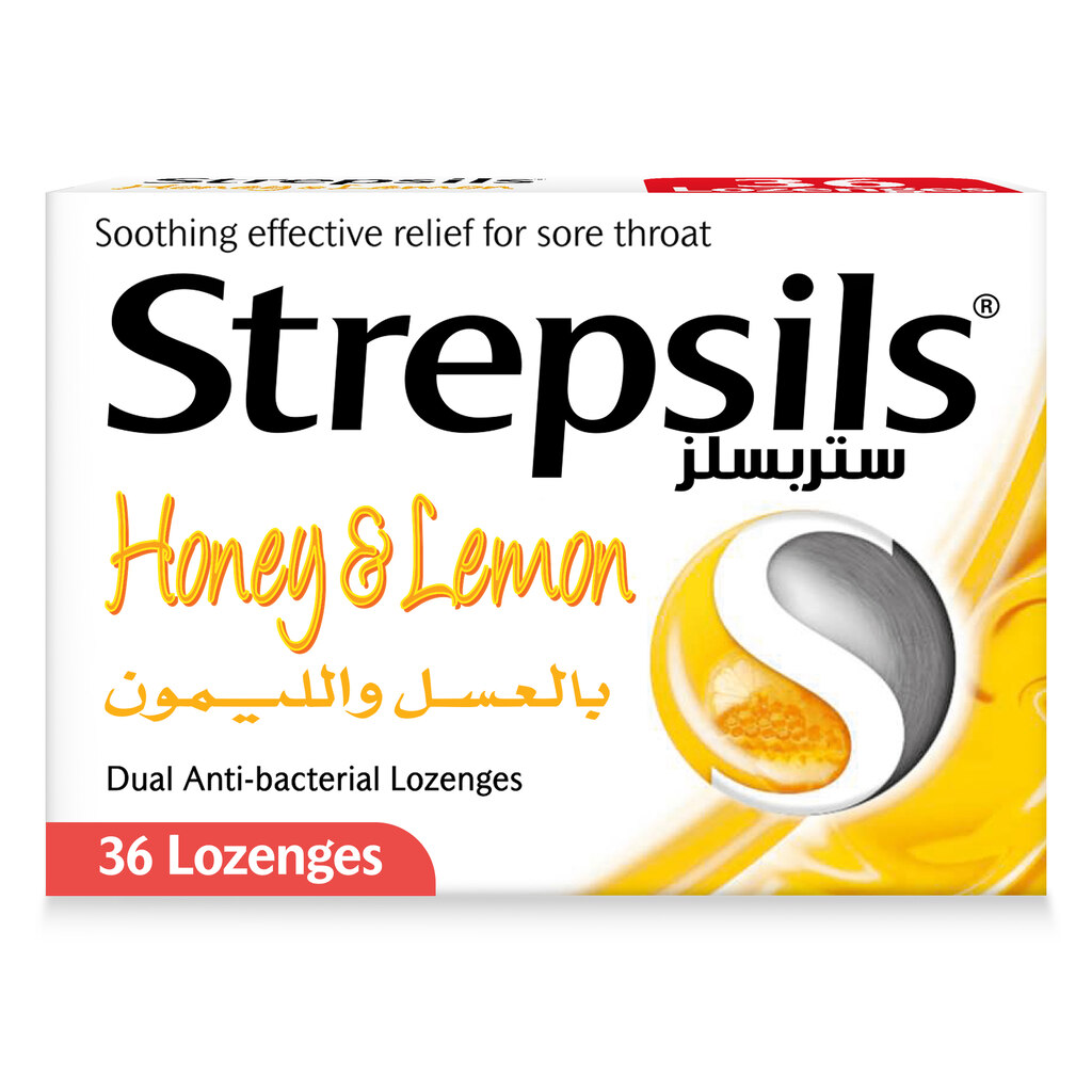 Strepsils Honey & Lemon Lozenges With Dual Anti-Bacterial Action For Fast Effective Relief From Sore Throat, Pack of 36's