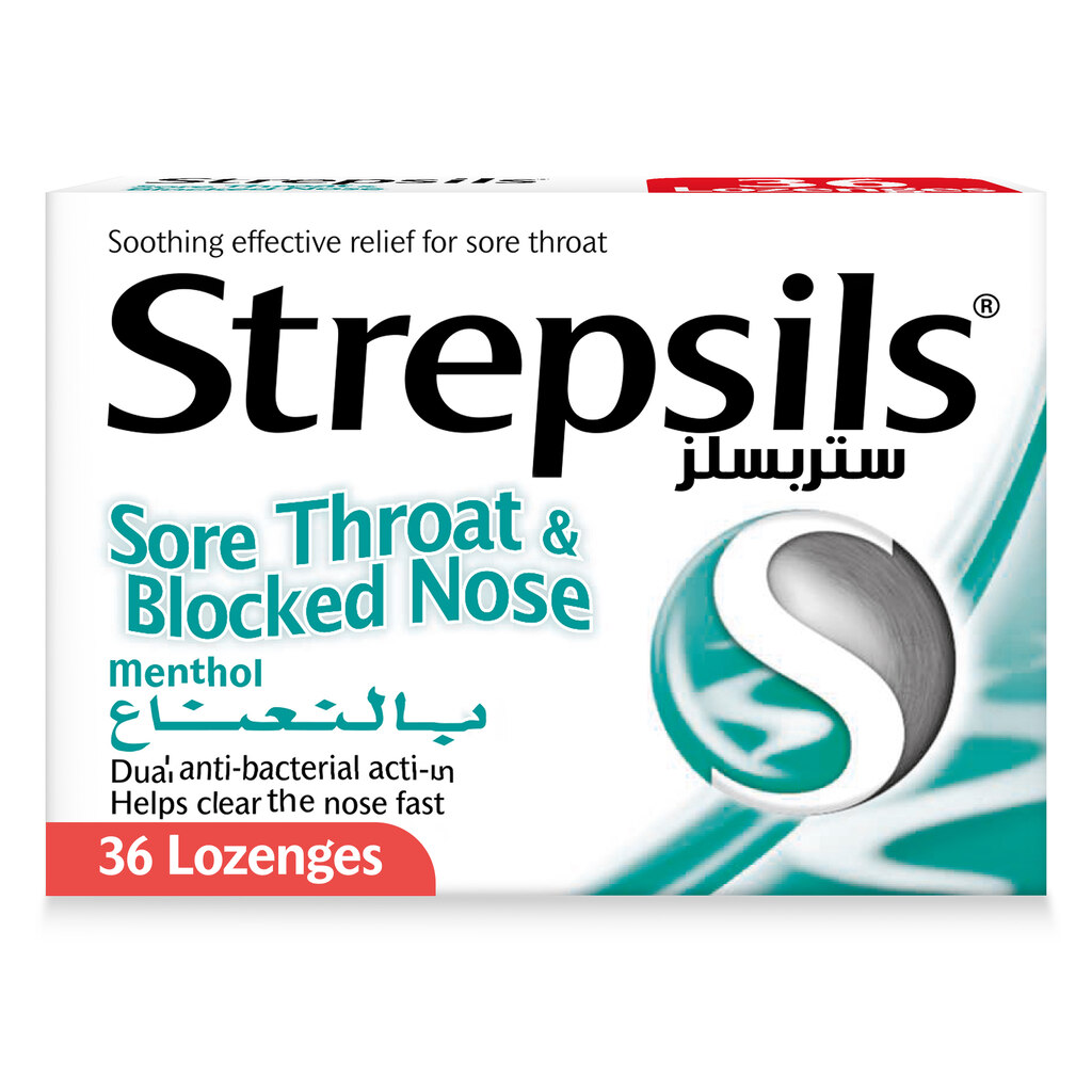 Strepsils Menthol Lozenges For Sore Throat & Blocked Nose With Dual Anti-Bacterial Action, Pack of 36's