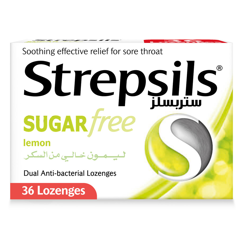 Strepsils Lemon Lozenges, Sugar Free With Dual Anti-Bacterial Action For Soothing Effective Relief From Sore Throats, Pack of 36's