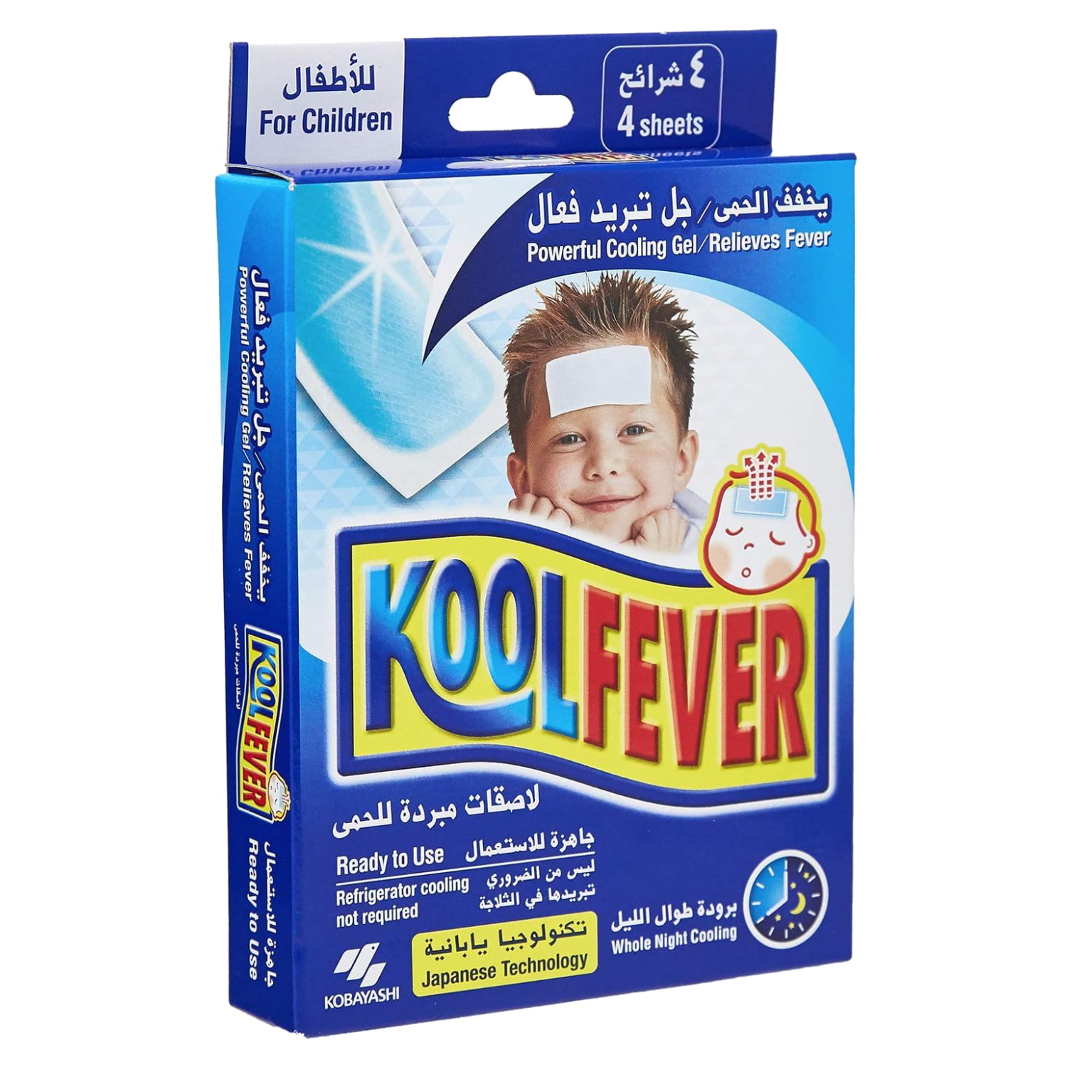 كوباياشي كول فيفر كمادات تخفيض الحرارة للأطفال 4 قطع
