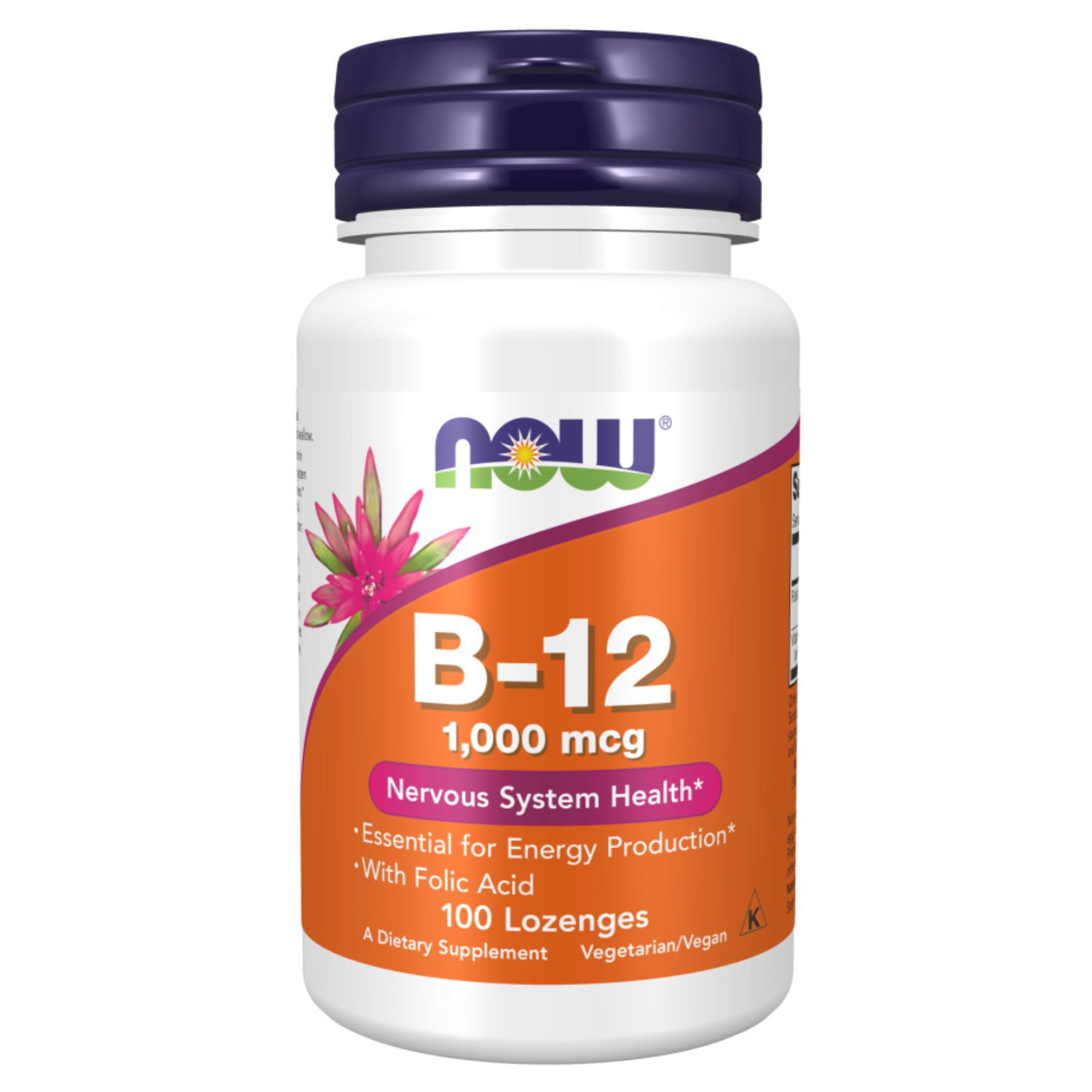 Now Vitamin B12 Supplement 1000 mcg Lozenges With Folic Acid, Pack of 100's
