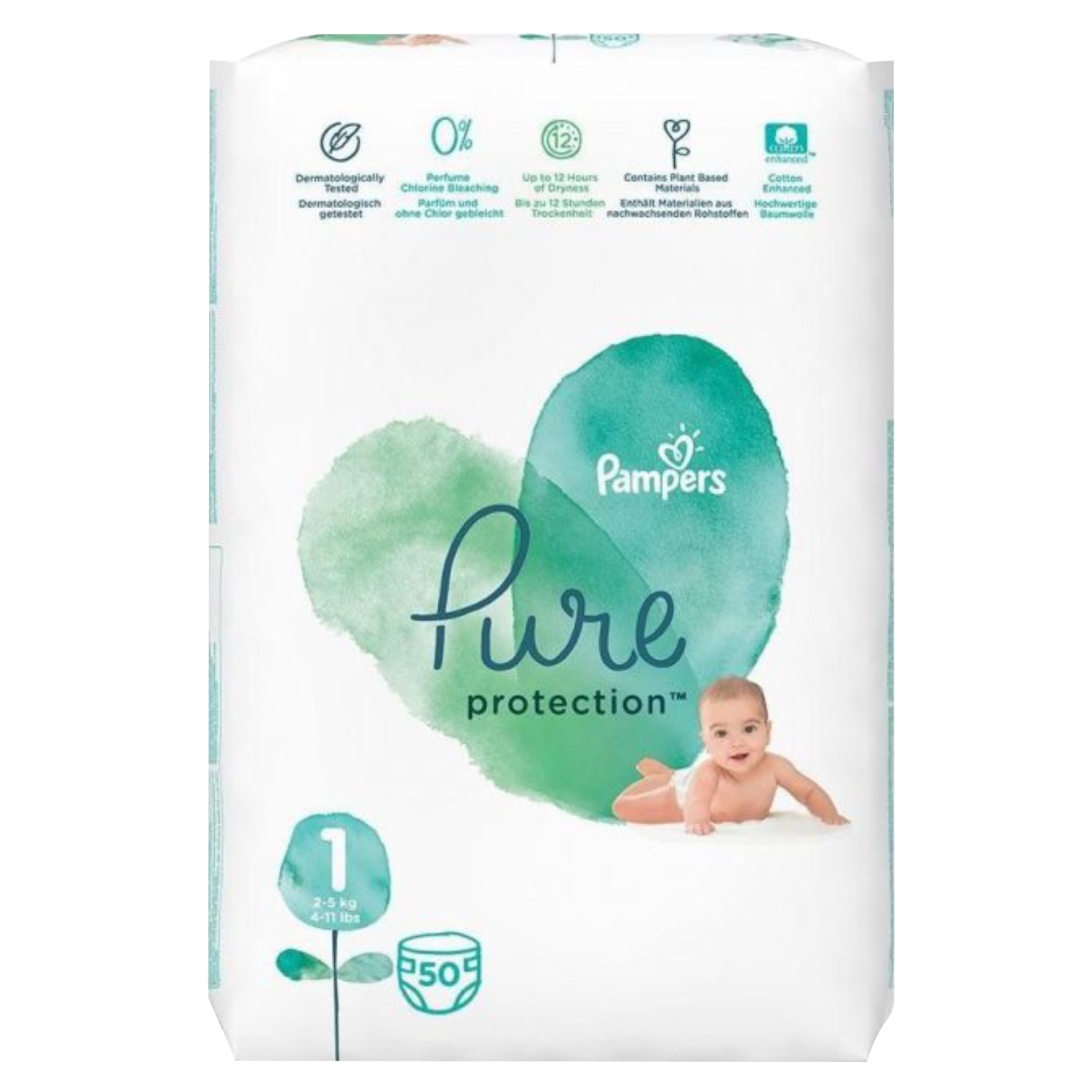 Back Image for Pampers Pure Protection Diapers Size 1 2-5kg 50's