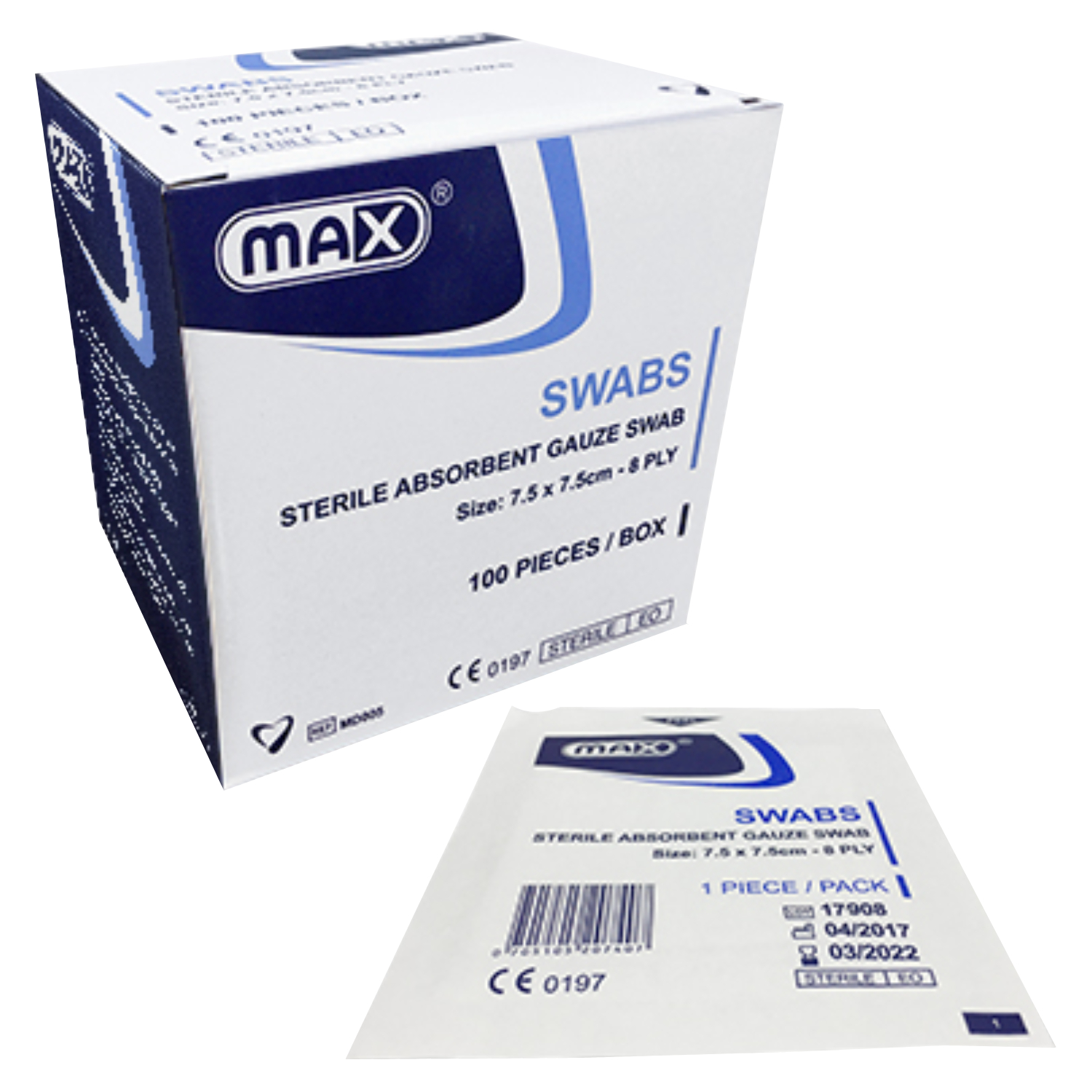MAX STERILE GAUZE SWAB 8PLY 7.5X7.5CM