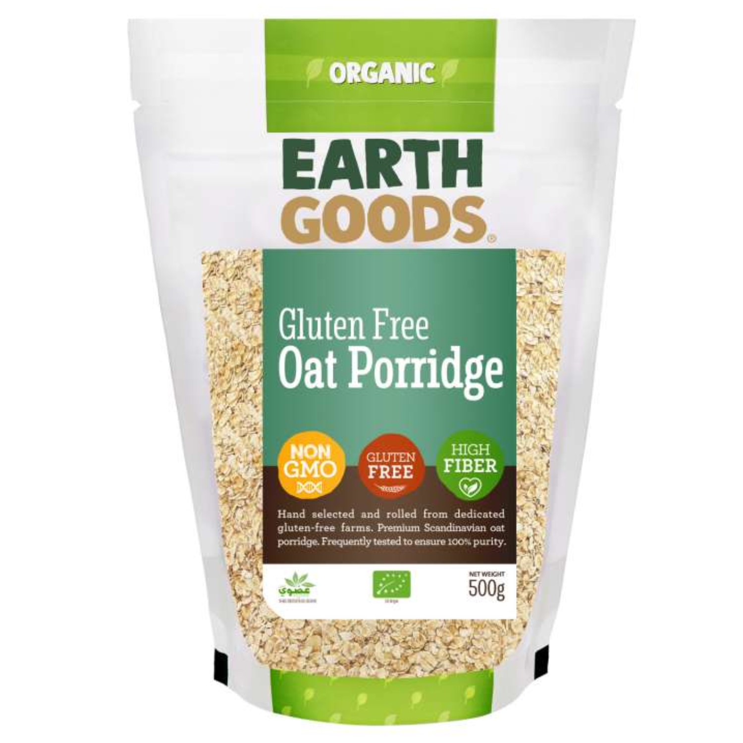 Back Image for Earth Goods Organic Gluten-Free Oat Flakes NON-GMO Gluten-Free High Fiber 500g