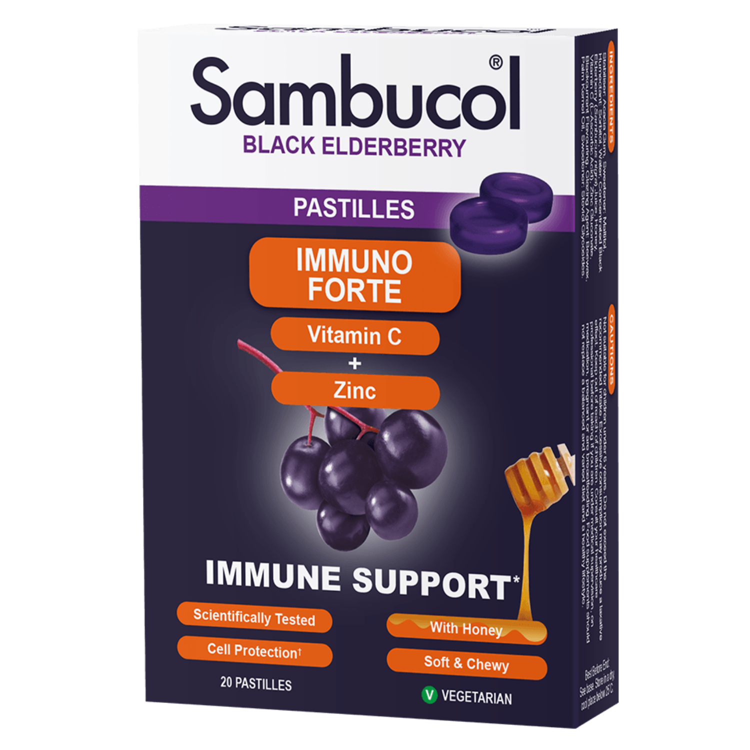 Sambucol Immuno Forte Pastilles With Vitamin C & Zinc For Immunity, Pack of 20's