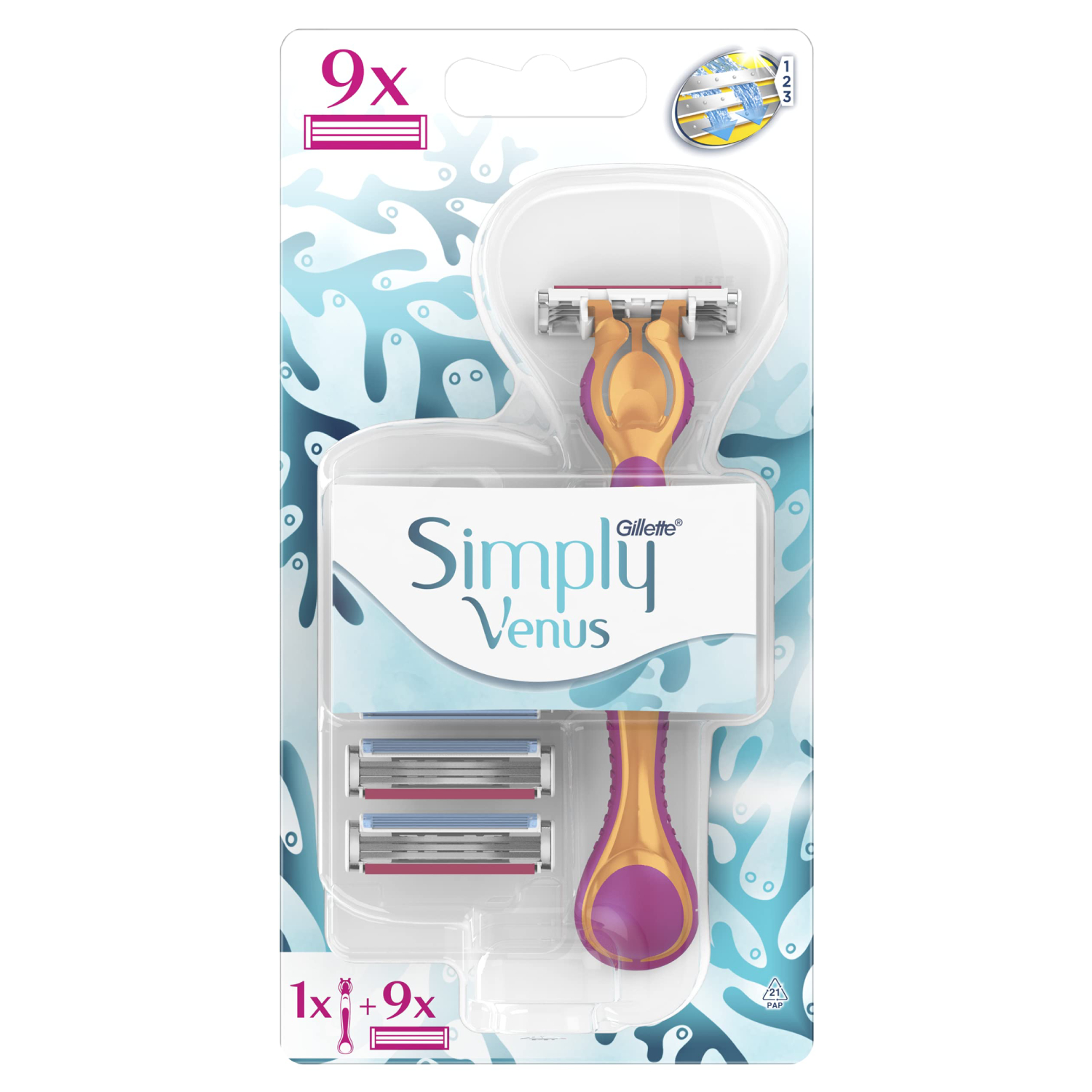 Simply Venus 3in1 Refillable Women's Smooth Razor 1 Handle With 6 + 3Free Blade Refills