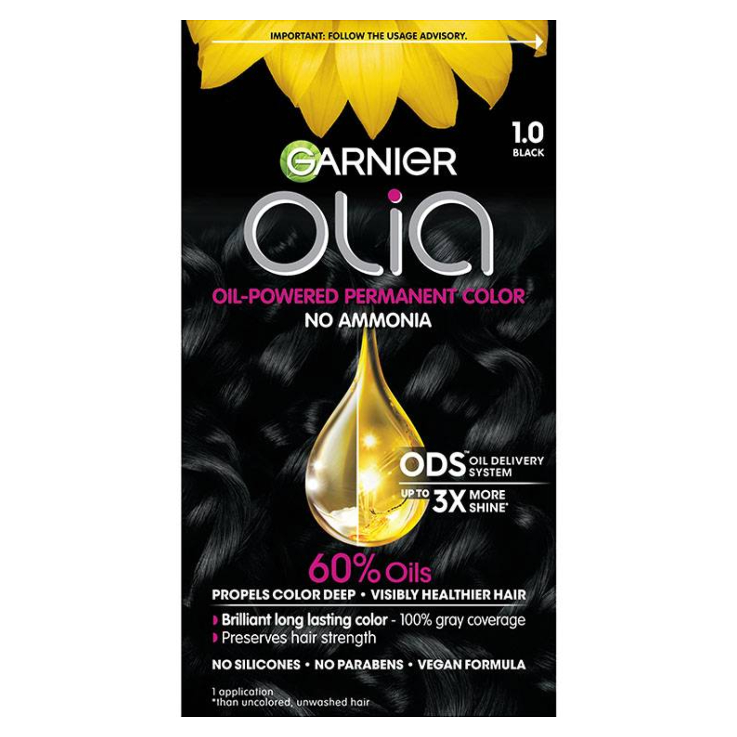 Garnier Olia Permanent Hair Color 1.0 Deep Black 1Kit