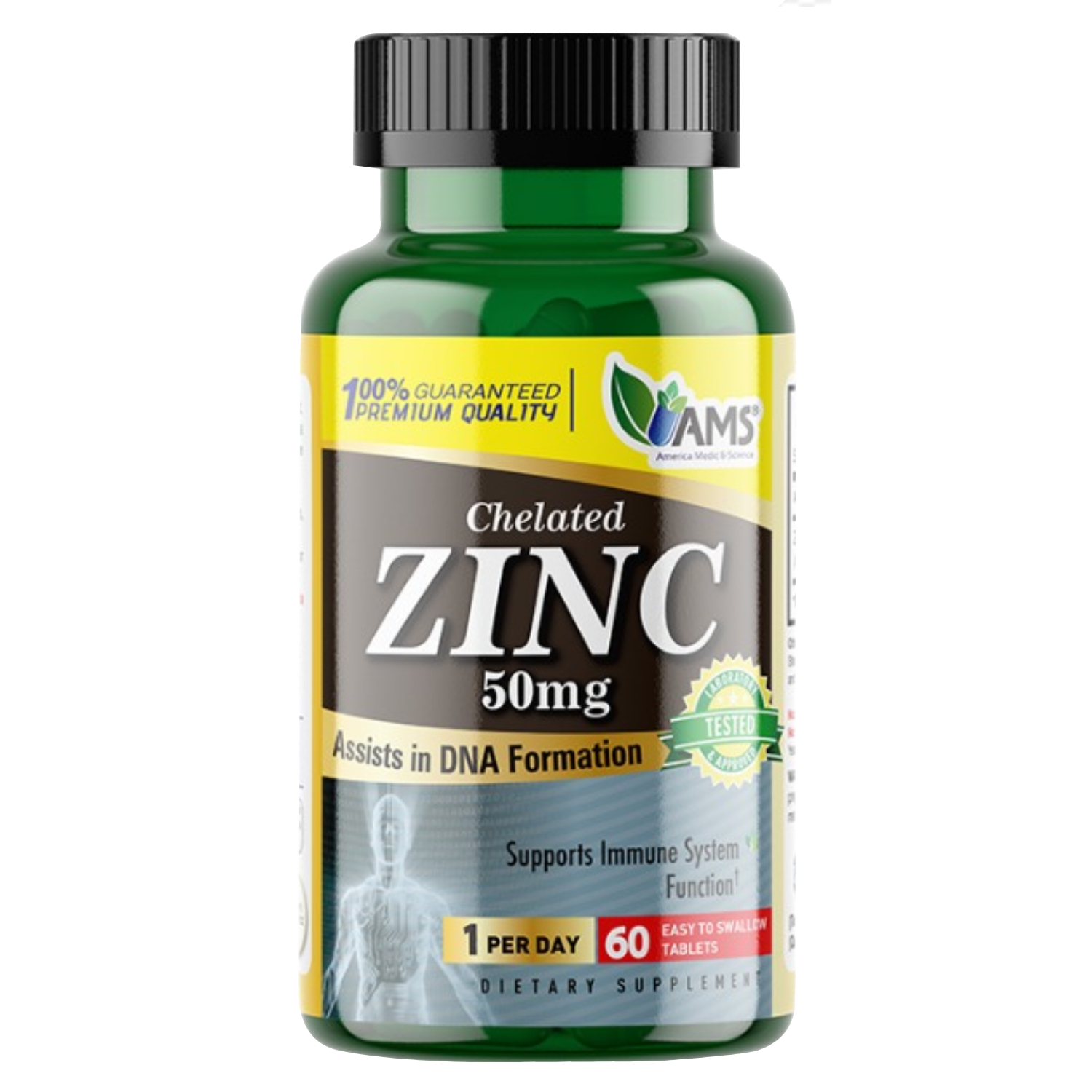 AMS Chelated Zinc Supplement 50 mg Tablets For Immunity Support, Pack of 60's