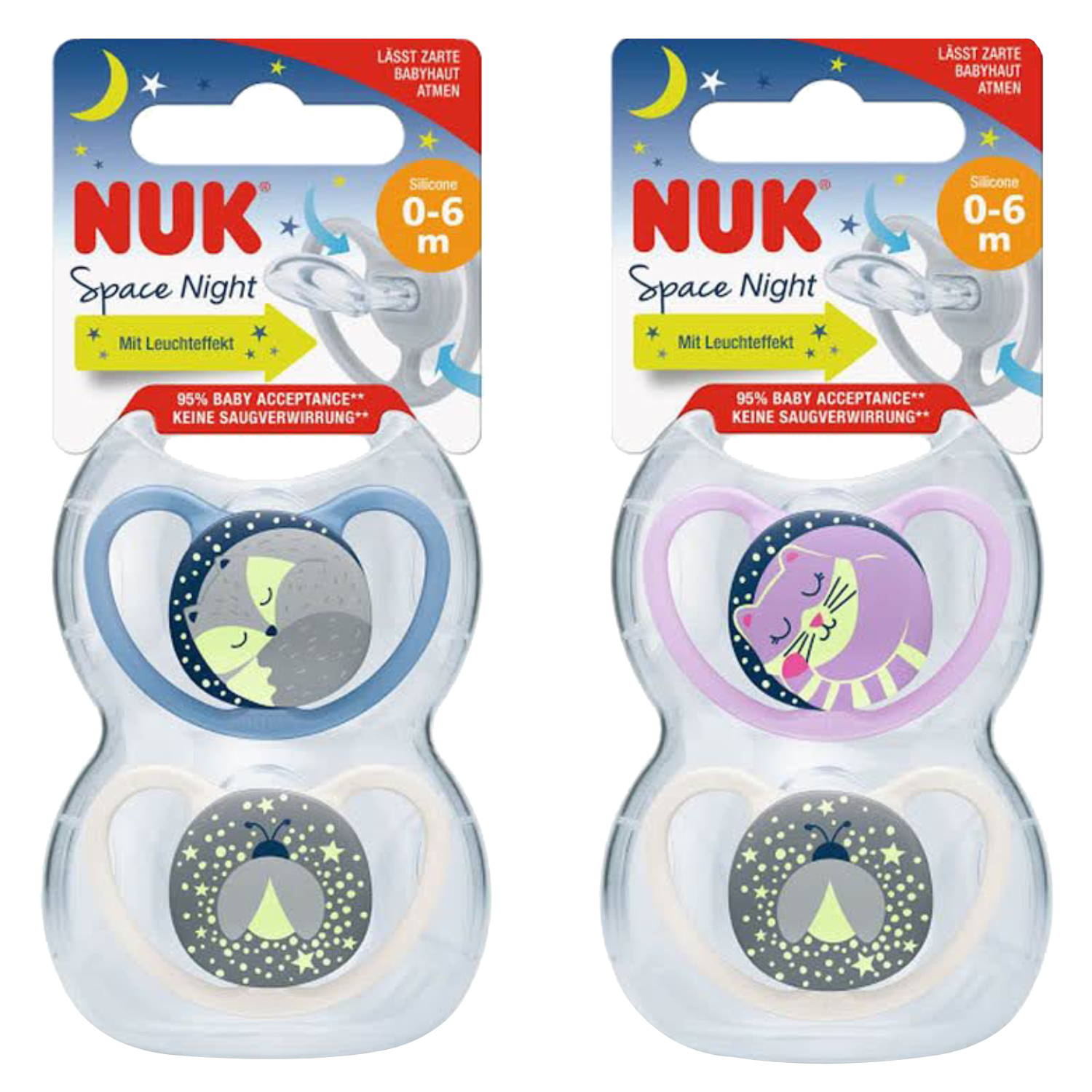 Back Image for NUK Space Night Silicone Soother 0-6m 2's