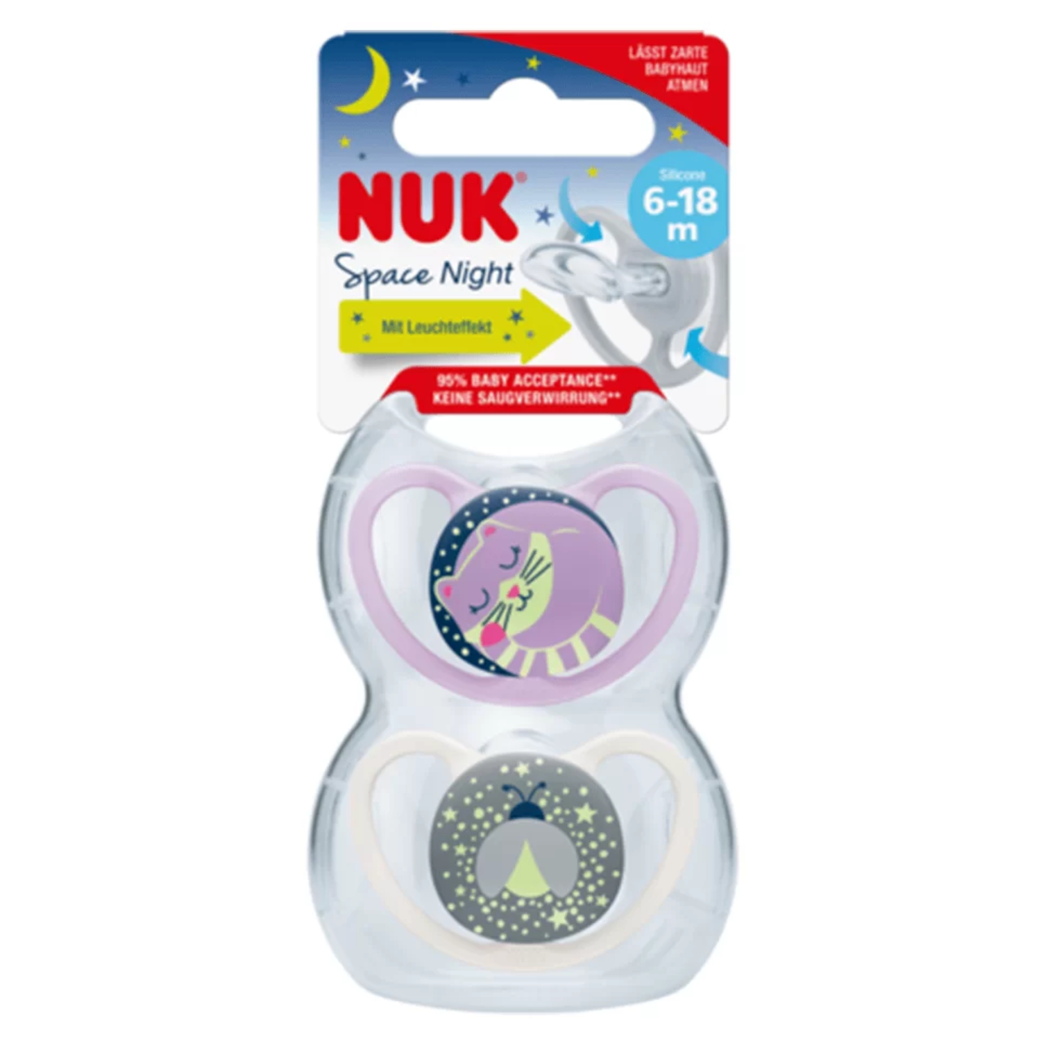 Back Image for NUK Space Night Silicone Soother 6-18m 2's