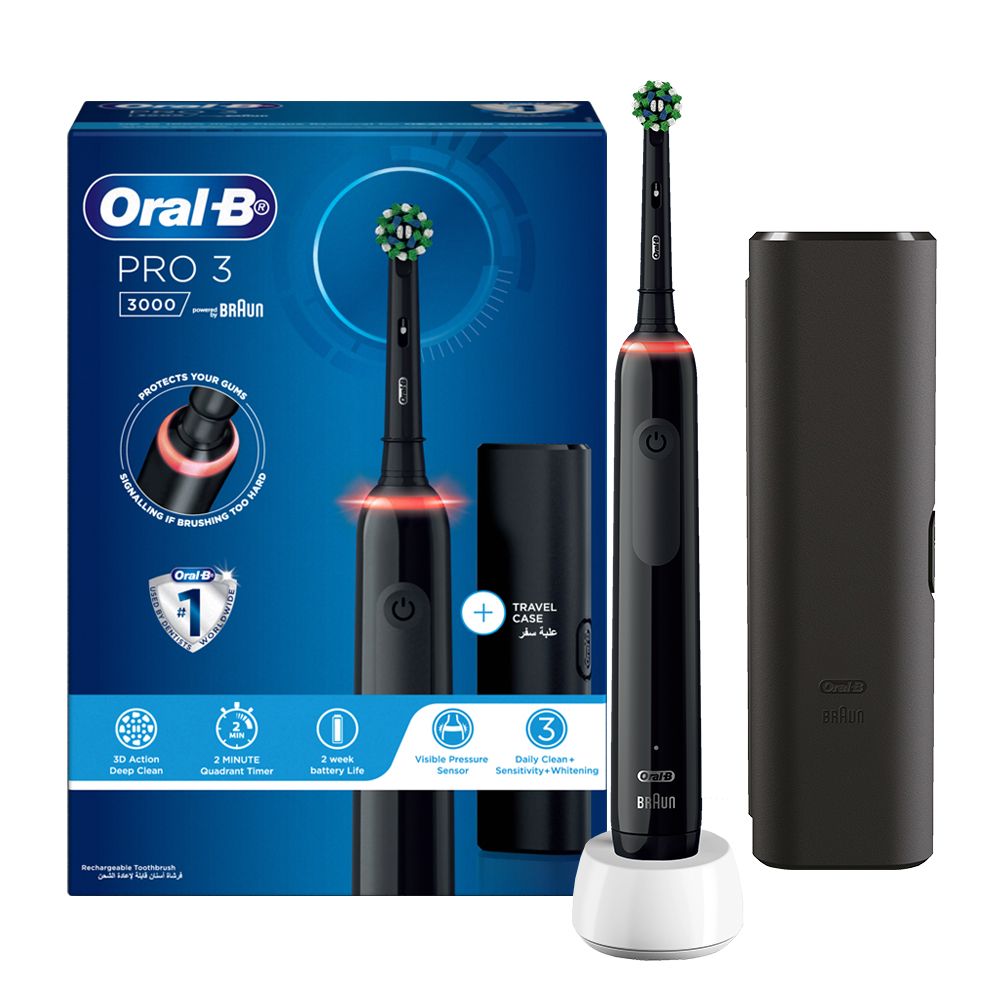 Product Image for Oral-B D505.513.3X Pro 3 3000 Electric Rechargeable Toothbrush Powered by Braun 3 Modes 1 Handle with Travle Case Black