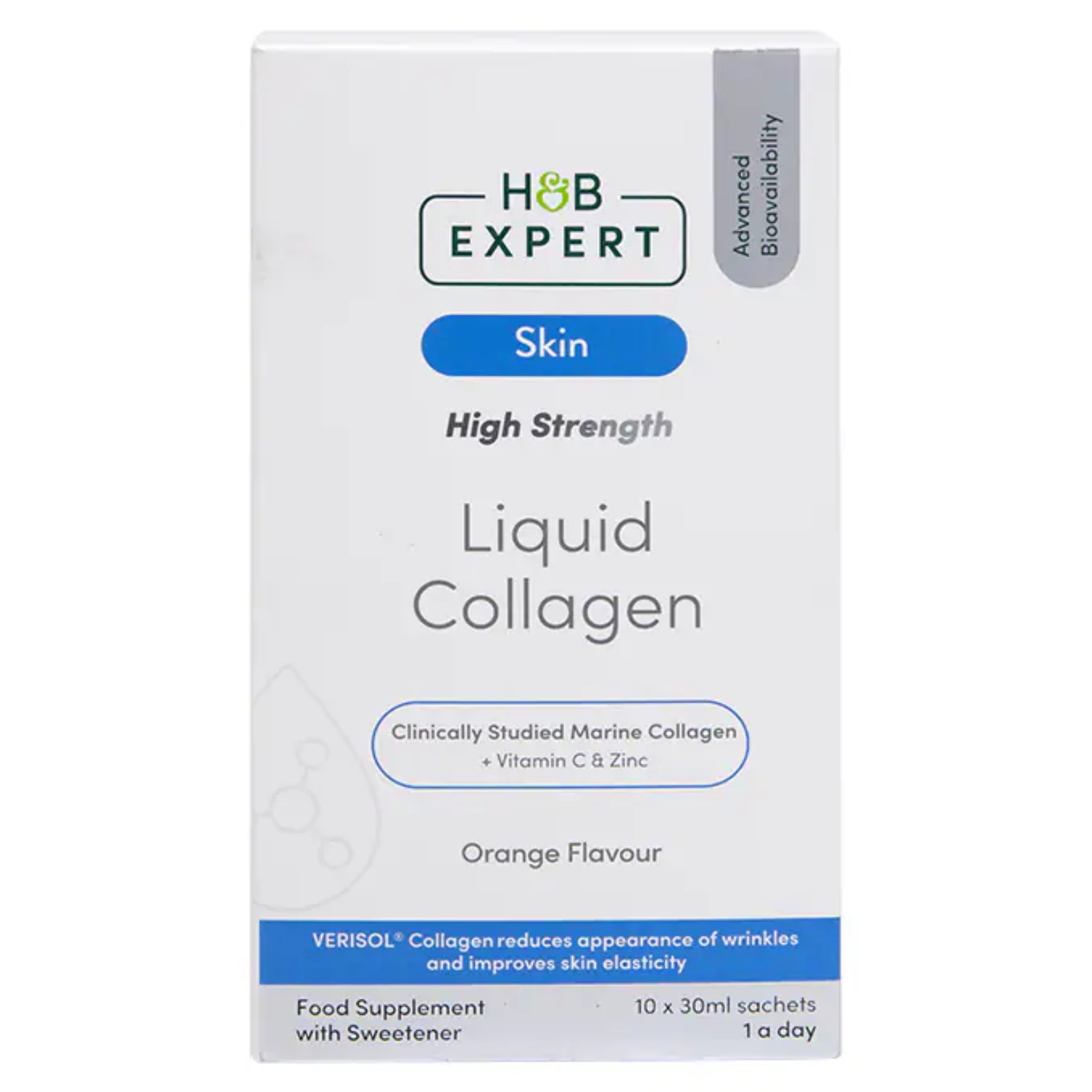 Back Image for H&B Expert Marine Collagen Orange Liquid Sachets 10's