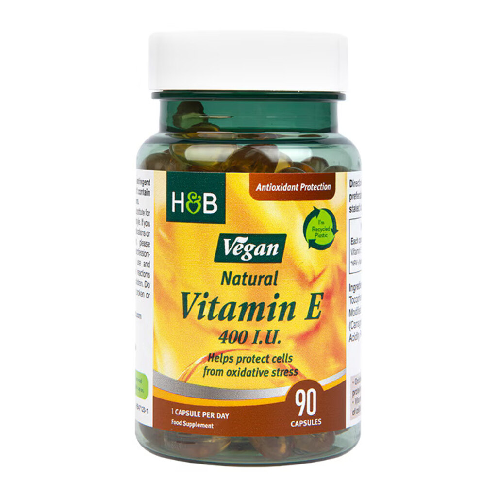 H&B Vegan Natural Vitamin E 400 I.U. Capsules For Antioxidant Protection, Pack of 90's