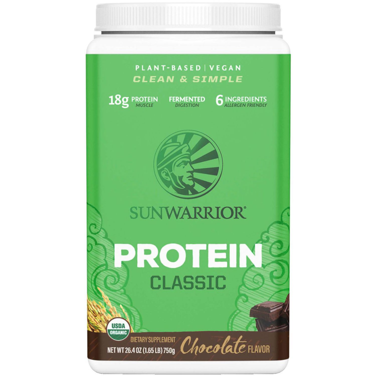 Product Image for Sunwarrior Classic Clean & Simple Plant-Based Keto-Friendly Vegan Organic Protein Powder Chocolate 750g