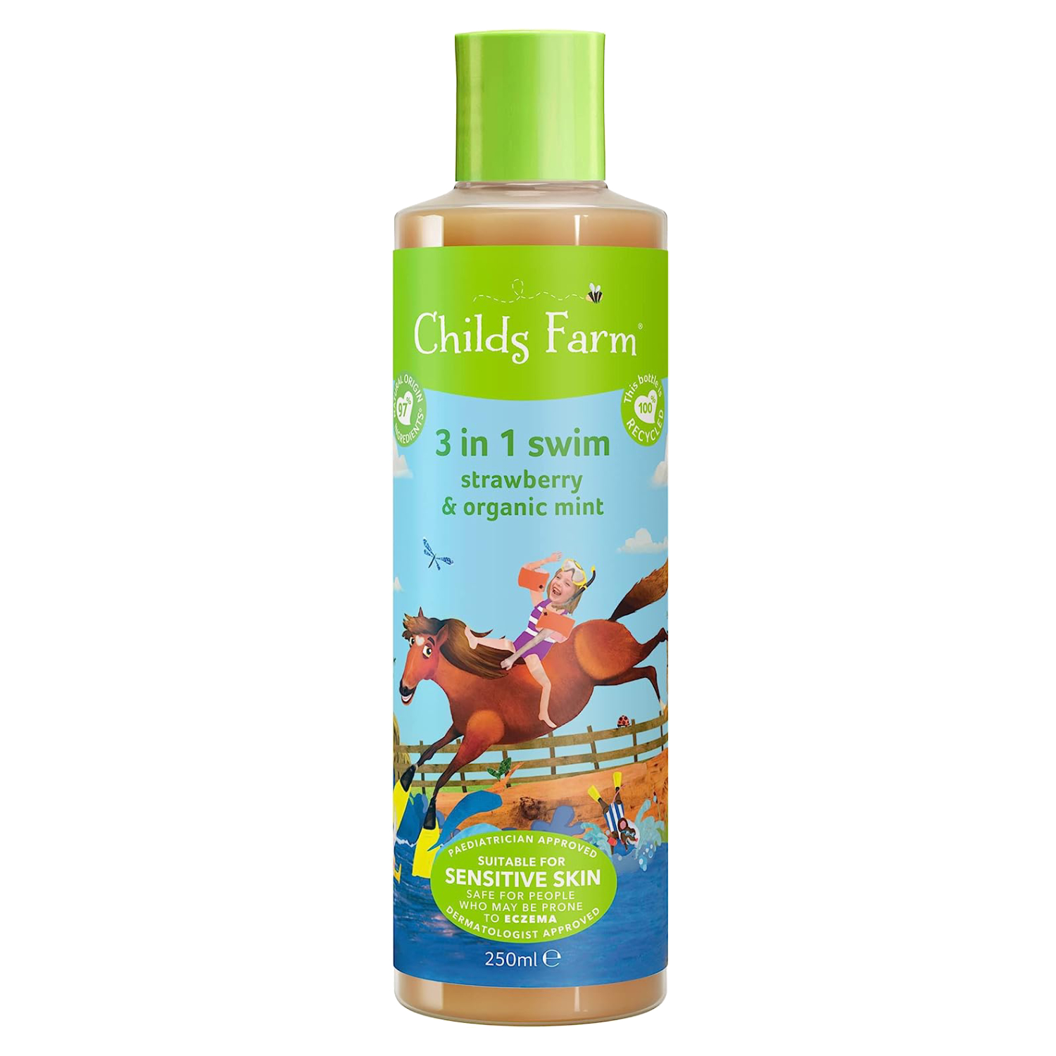 Childs Farm 3 in 1 Swim Shampoo, Conditioner & Body Wash, Strawberry & Organic Mint 250ml 