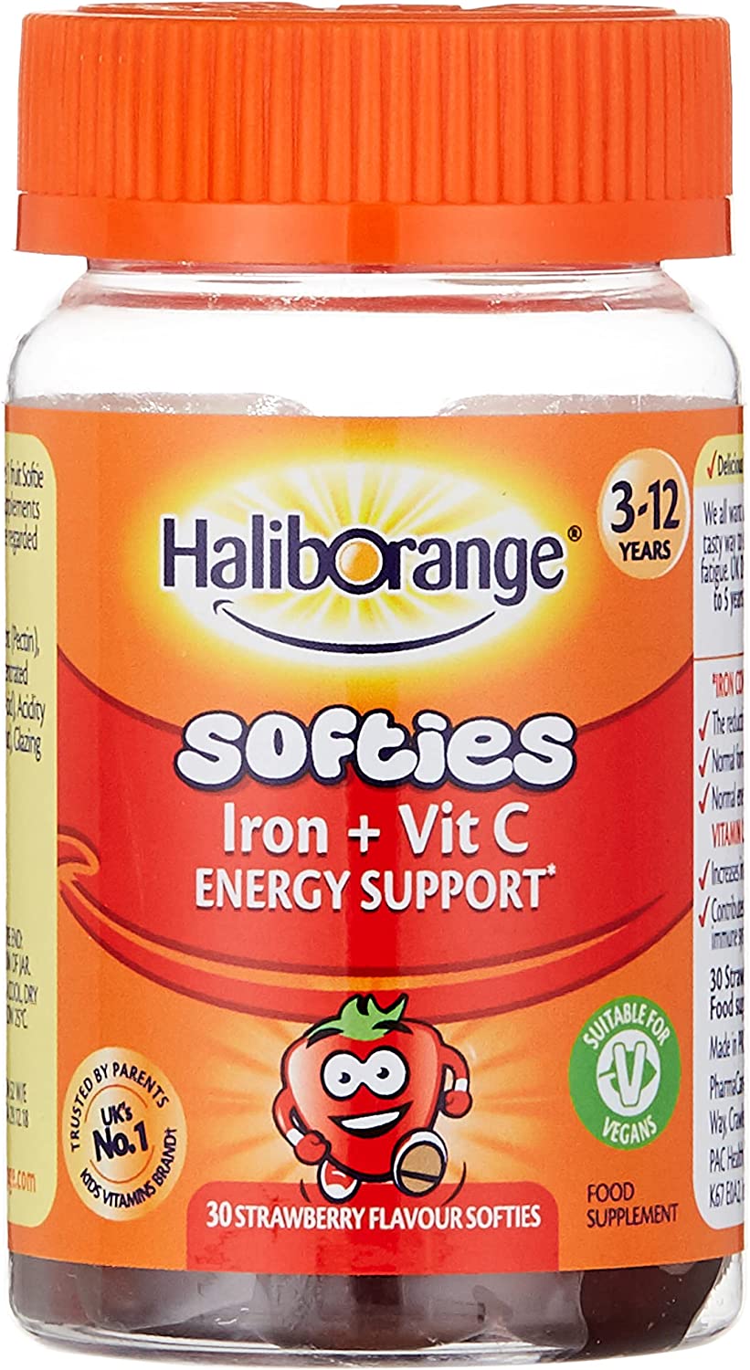 Product Image for Haliborange Iron + Vitamin C Softies For Improved Energy & Immunity - 30 Strawberry Flavor Supplements For Kids & Teens