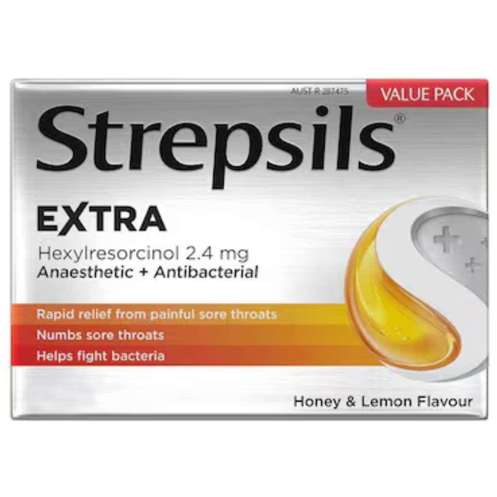 Strepsils Extra Antibacterial & Numbing Throat Lozenges, Honey & Lemon, Pack of 24's