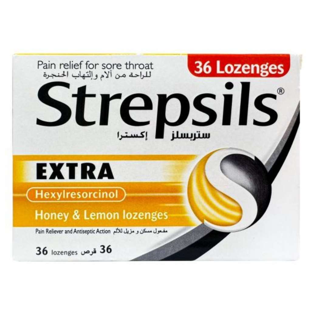 Strepsils Extra Antibacterial & Numbing Throat Lozenges, Honey & Lemon, Pack of 36's