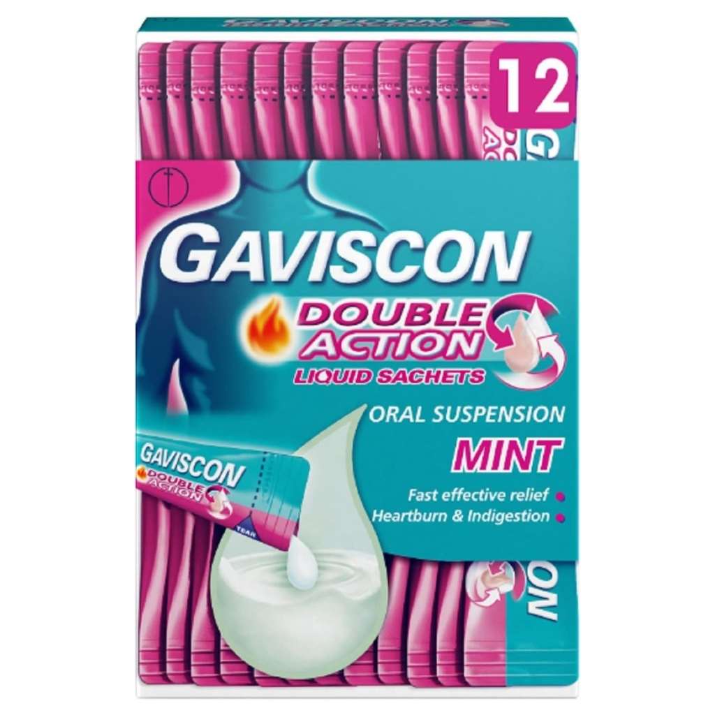 Gaviscon Double Action 10ml Liquid Antacid Sachets For Heartburn & Indigestion, Mint, Pack of 12's
