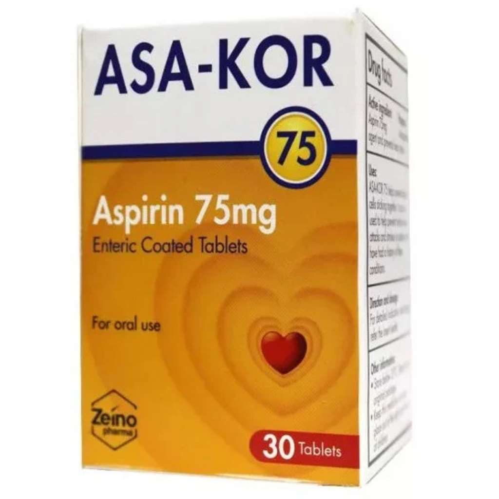 ASA-KOR 75 Low Dose Aspirin 75mg Tablets For Adults, Pack of 30's
