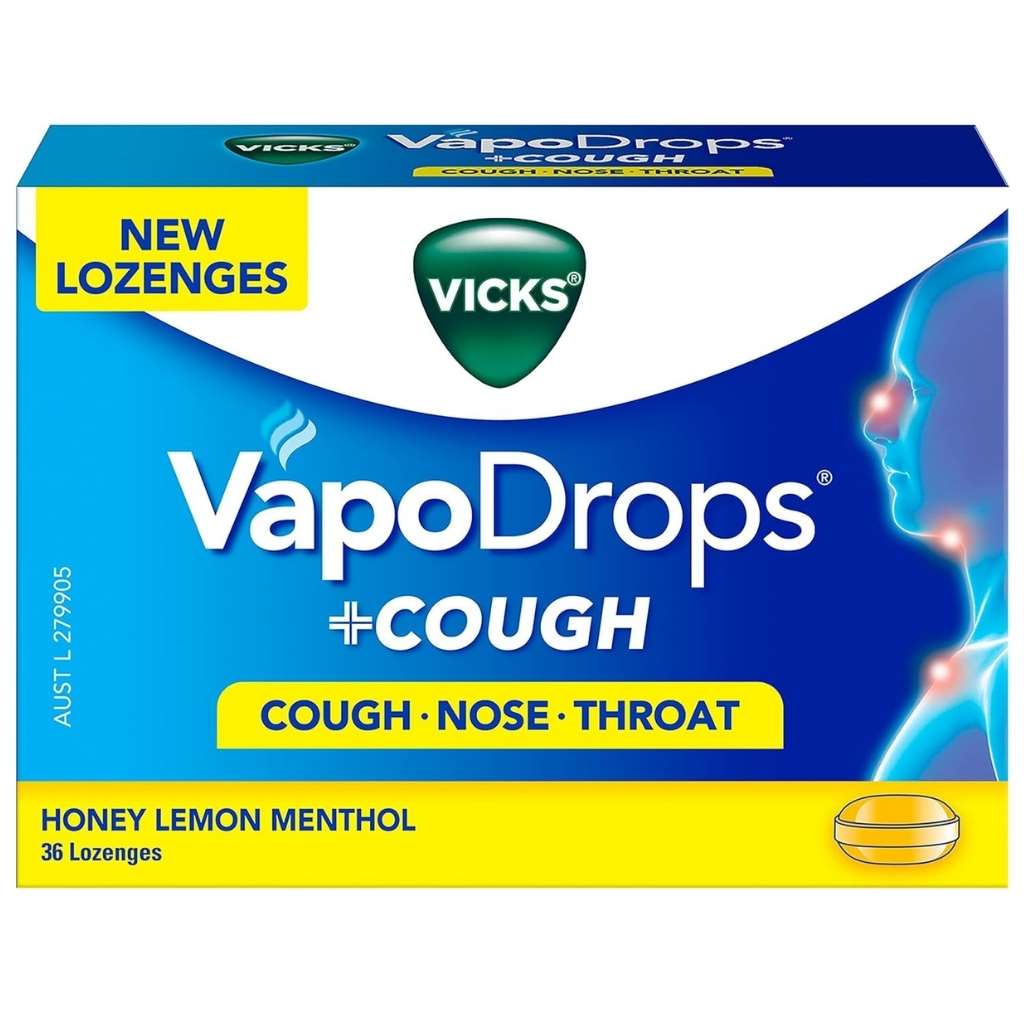 Vicks VapoDrops + Cough Lozenges, Honey Lemon Menthol, Pack of 36's