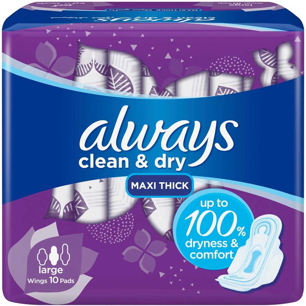 ALWAYS Clean & Dry Maxi Thick Large Sanitary Pads with Wings 30's
