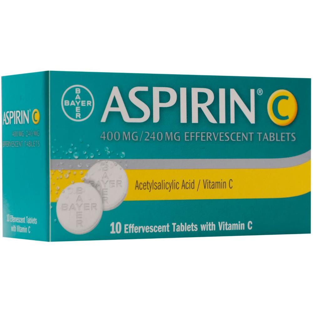 Back Image for Aspirin-C Effervescent Tablets with 400 mg Acetylsalicylic Acid and 240 mg Ascorbic Acid for Fever and Pain, Tablets 10's