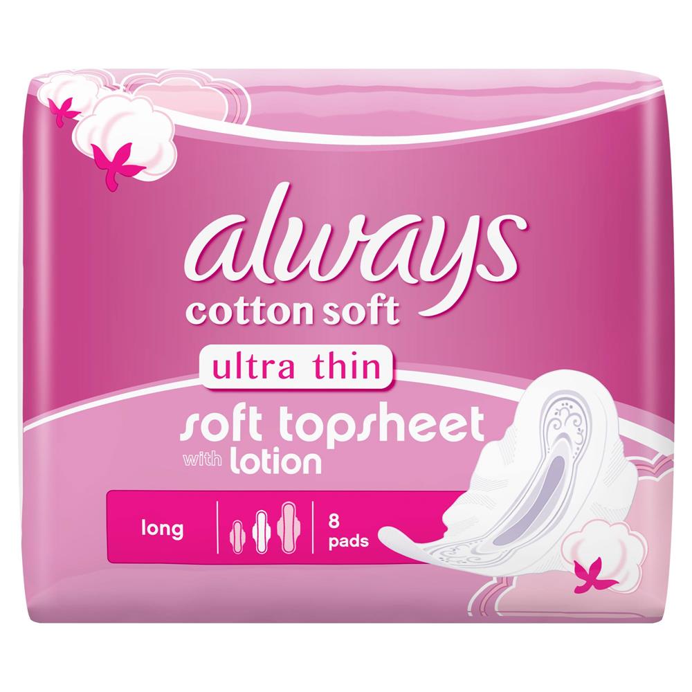 Back Image for Always Ultra Soft Cotton Sanitary Large Pads 8's