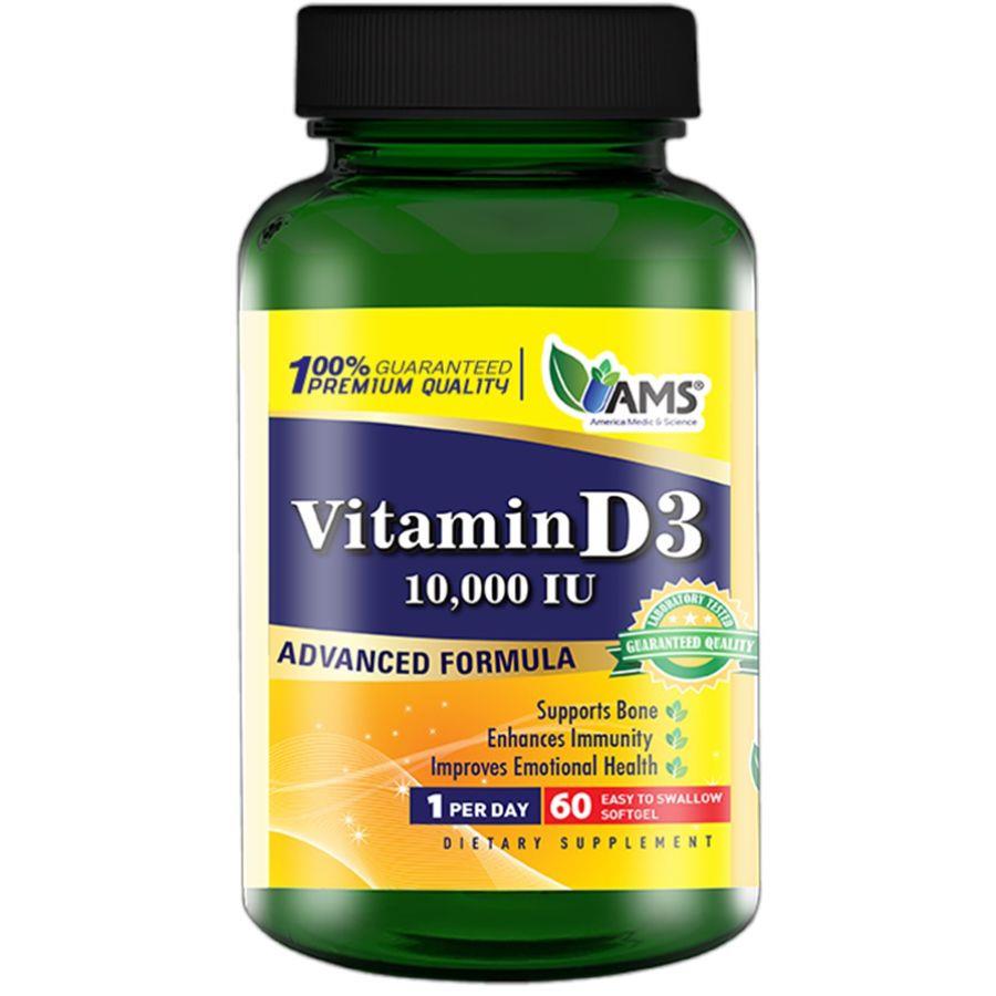 Back Image for AMS Vitamin D3 10000IU Softgels 60's