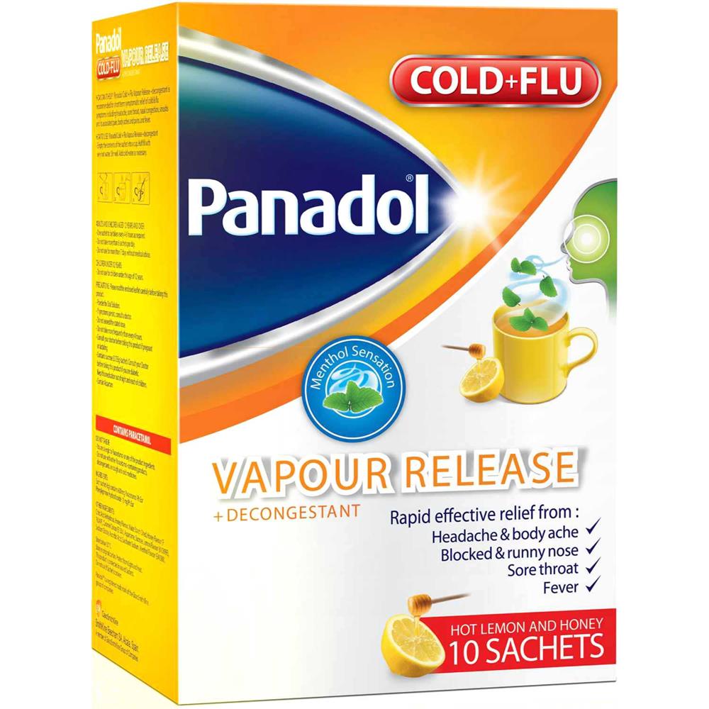 Back Image for Panadol Cold and Flu Hot Lemon And Honey Vapour Release Sachets 10's