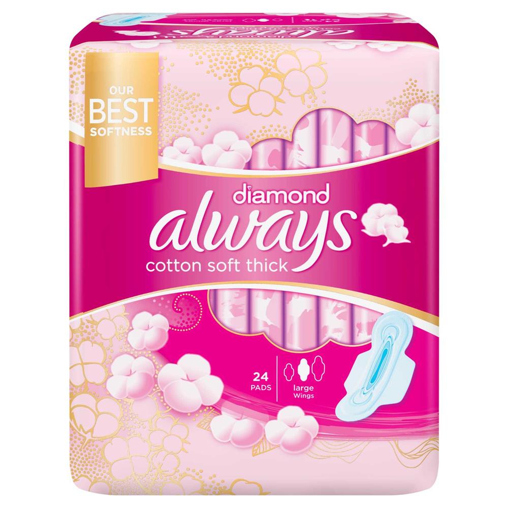 Always Premium Cotton Soft Maxi Thick Large Sanitary Pads 24's