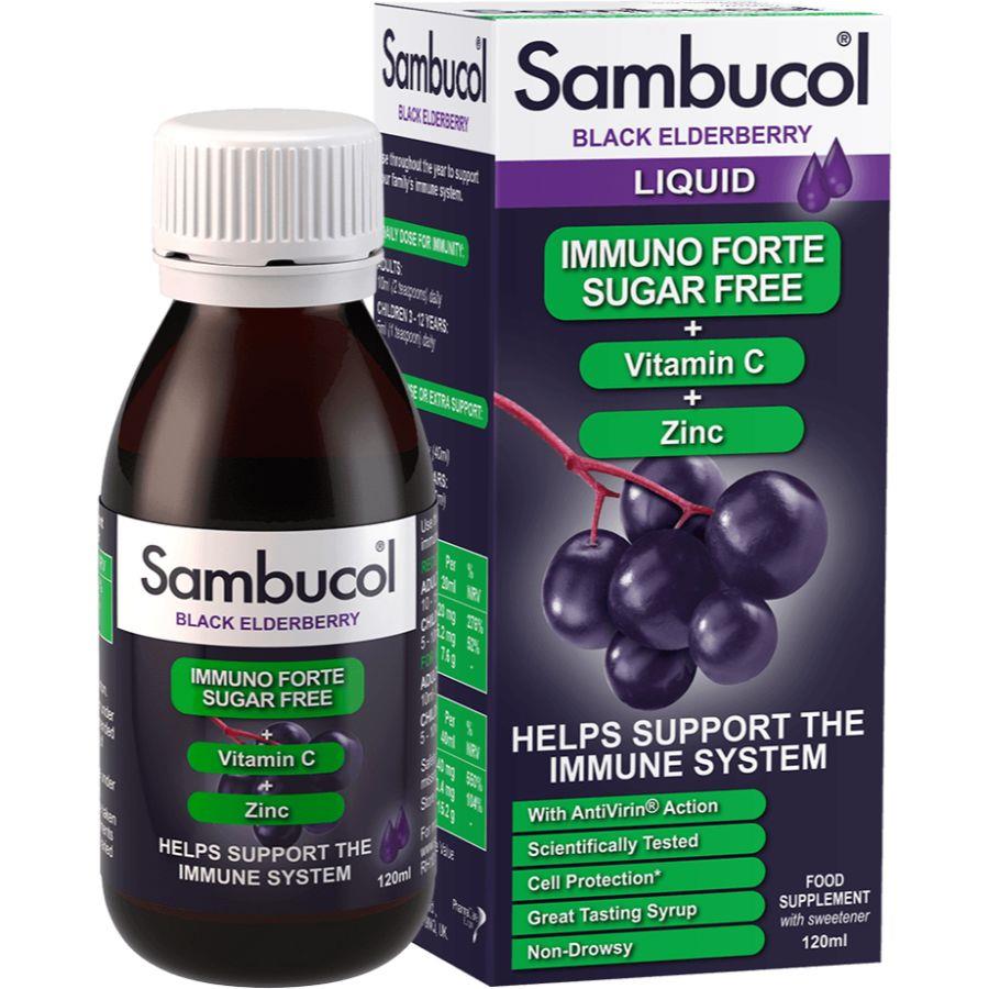 Sambucol Black Elderberry Immuno Forte With Vitamin C & Zinc, Sugar Free Syrup 120ml