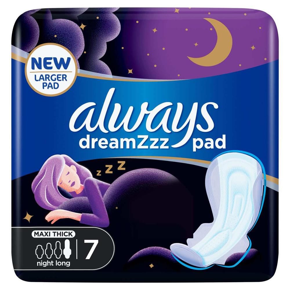 Back Image for Always Dreamzz Pad Clean & Dry Maxi Thick Night Long Sanitary Pads with Wings 7 Count